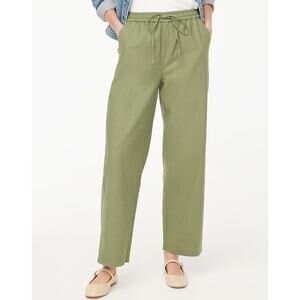 J.Crew Linen-Blend Slim Wide-Leg Drawstring Pants Womens Size 00 Green Mid Rise